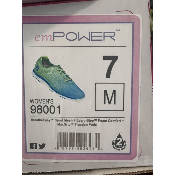 emPOWER Women’s Golf Shoes – Size 7M – Green/Blue – Waterproof – NEW in Box - Picture 5 of 5